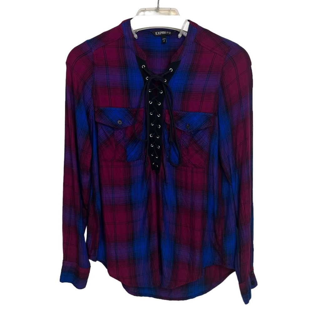 EXPRESS Plaid Lace Up Shirt